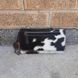 Myra Bag Rustic Black Cream Cowhide Leather Cookie Crunch Wallet